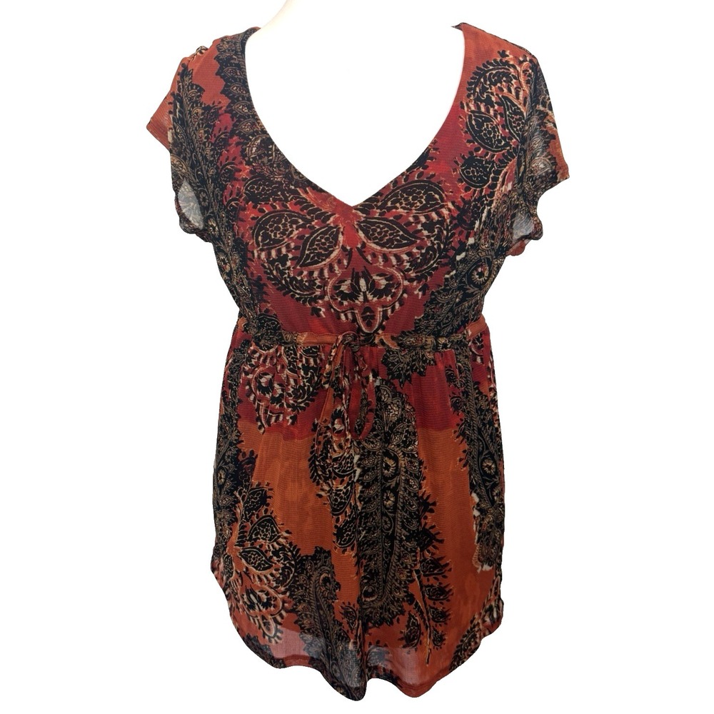 Axcess‎ Y2K Womens Paisley Sheer Babydoll Top Size M Fairy Grunge Feminine Boho